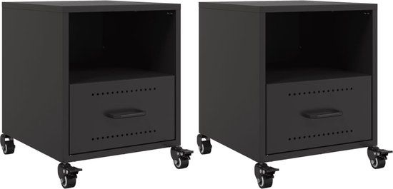 vidaXL Nachtkastjes - Set van 2 - Staal - Zwart
