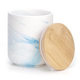 AmeliaHome Apalla Keramische Opbergdoos met Houten Deksel Marmeren Patroon 8,5 x 9,4 cm Blauw Wit