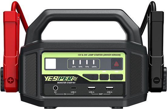 Yesper Monster Start N1 Jumpstarter 24V/12V – 36400mAh - 2500A - Accu Booster voor Vrachtwagen, Tractor, Auto – Powerbank – Noodpakket – Startkabels voor Loonwerkers & Zware Voertuigen - noodstroomvoorziening