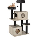 BAKAJI 2 ballen, 2 lagen dekens voor katten, dieren, katten, interactieve, nagels, krasbestendig, stevig, klimbomen, tweekleurig, beige en grijs