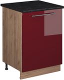 Vicco Keukenonderkast Fame-Line, Bordeauxrode hoogglans/Goudkleurig Eiken, 60 cm 1 deur met werkblad