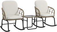 Gutent Loungeset - 3-delig - 2 schommelstoelen - 1 salontafel - Rotan - Geel - Inclusief kussens