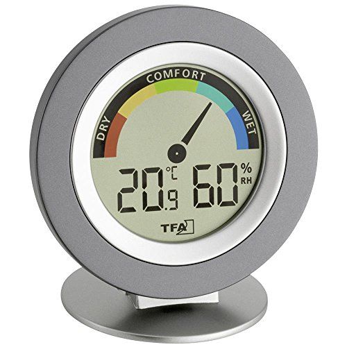 TFA Dostmann Cosy Thermo-Hygrometer digitaal,30.5019.10, maximum- en minimumwaarden, binnenklimaatcontrole, gekleurde comfortzones, grijs, (L) 104 x (B) 20 (77) x (H) 104 (114) mm