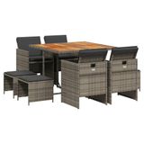 vidaXL 9-delige tuinset met kussens, polyrattan, grijs