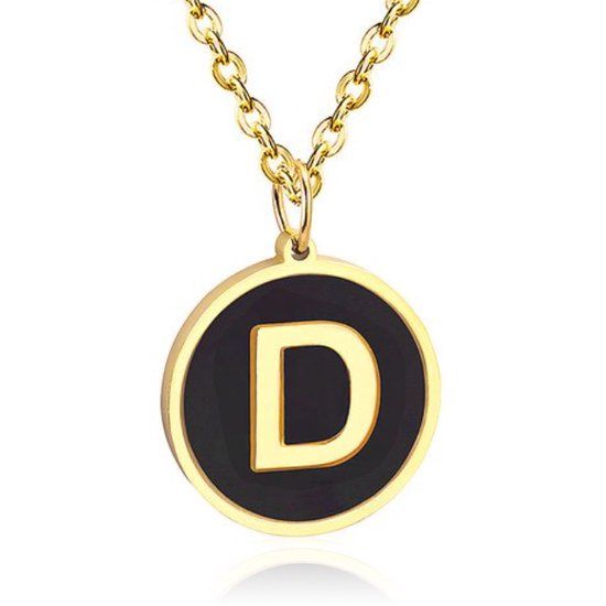 Cilla Jewels Goudkleurige Dames Schakelketting met Zwarte Kettinghanger Letter D