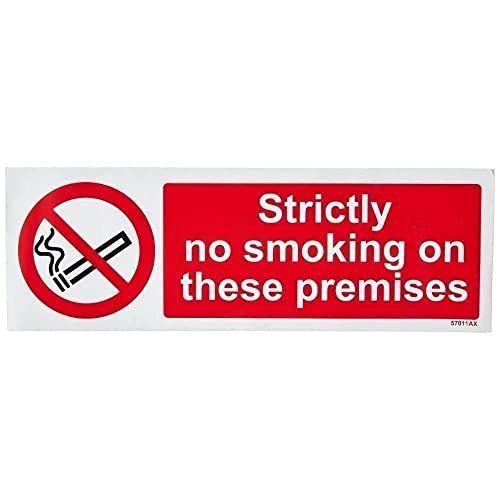 VSafety Strikt Niet Roken Op Deze Gebouwen Verbodsbord - Landschap - 300mm x 100mm - Zelfklevend Vinyl