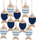 Merkloos / Sans marque Wan GmbH Houten vishangers - Decoratie hangers - Maritieme decoratie - Met koord - 55 cm - Blauw naturel