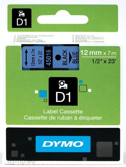 DYMO D1® -Standard Labels - Black on Blue - 12mm x 7m