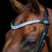 Imperial Riding IRHSlim Hoofdband, smalle leren hoofdband met glazen strass-steentjes en stiftsluiting, blauw, pony