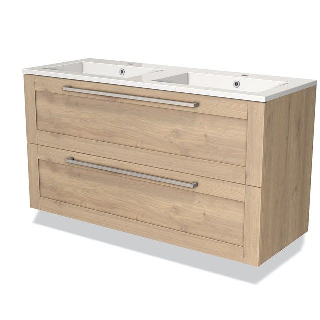 Maxaro Badkamermeubel 120cm Modulo Lichtbruin Eiken 2 lades Kader Wastafel Mineraalmarmer
