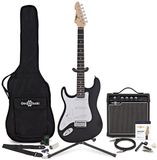 Gear4music LA Linkshandige Elektrische Gitaar, Zwart, + 15W Versterker & Accessoirepakket