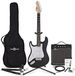Gear4music LA Linkshandige Elektrische Gitaar, Zwart, + 15W Versterker & Accessoirepakket