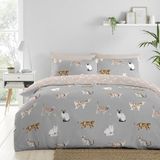 Fusion - Grijs kattendekbedovertrek - Eenpersoons beddengoed (140 x 200 cm) - omkeerbaar ontwerp (beige en grijs) - Dekbedovertrek met pootafdruk - kattengeschenken voor vrouwen - Siamees, Perzisch
