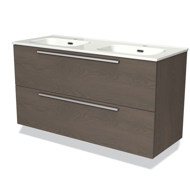 Maxaro Badkamermeubel 120cm Modulo Donkerbruin Eiken 2 lades Vlak Wastafel Keramiek