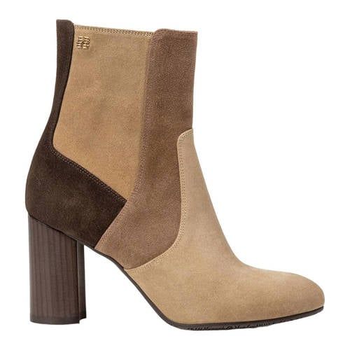 Floris van Bommel Kaci 01.09 suède enkellaarzen met blokhak en panterprint - beige/bruin
