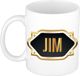 Bellatio Decorations Naam cadeau mok - heren - Jim - gouden embleem - 300 ml - meester - bedankje - afscheid