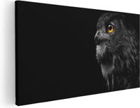 Artaza Canvas Schilderij Zwarte Uil Met Gouden Ogen - 80x40 cm - Canvas Print