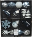 Decoris Kaemingk B.V. 25x stuks kersthangers/kerstballen lichtblauw/wit - Onbreekbare plastic kerstboomversiering kerstornamenten
