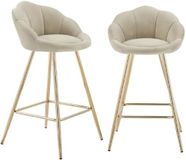 BAÏTA Set van 2 koraal fluwelen krukken beige met gouden poten