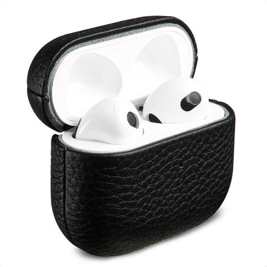 Accezz Echt Leren Case - Hoesje geschikt voor AirPods 3 (2021) - Zwart
