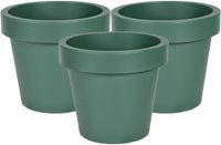 Mega Collections Plantenpot/bloempot - 3x - kunststof - donkergroen - buiten - D16 x H14 cm