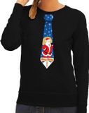 Bellatio Decorations Shoppartners Bv Foute kersttrui / sweater stropdas met kerstman print zwart voor dames 2XL