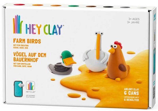 Tomy HEY CLAY Boerderijvogels Boetseerset - 6 potjes