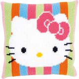 Vervaco Hello Kitty Gestreept kruissteekkussen inclusief materiaal, katoen, meerkleurig, 40 x 40 x 0,3 cm