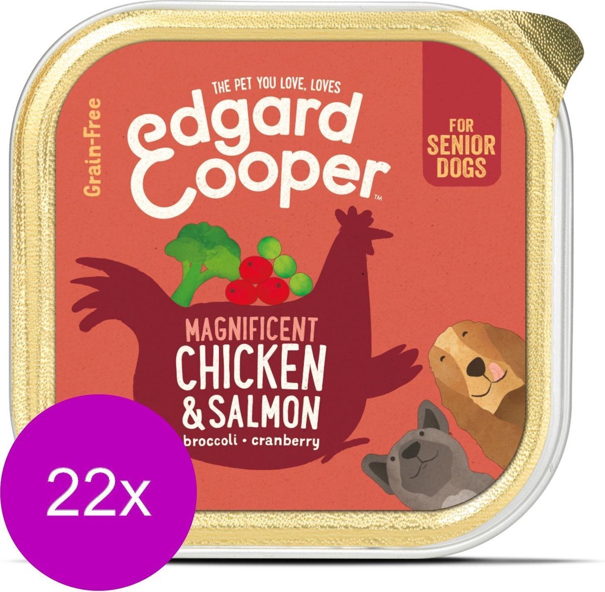 Edgard & Cooper Kip & Zalm Kuipje - Voor senior honden - Hondenvoer - 22 x 150g