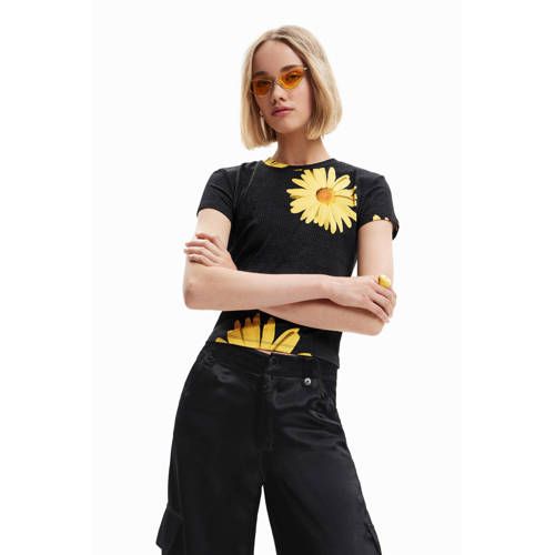 Desigual Gebloemde Top Zwart/Geel