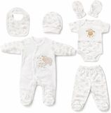 Blue Eyes Babycadeauset – 6-delige cadeauset voor pasgeborenen van 100% katoen, Oeko-Tex, premium eerste uitrusting voor geboorte 0-4 maanden, uniseks, voor jongens en meisjes (lam)
