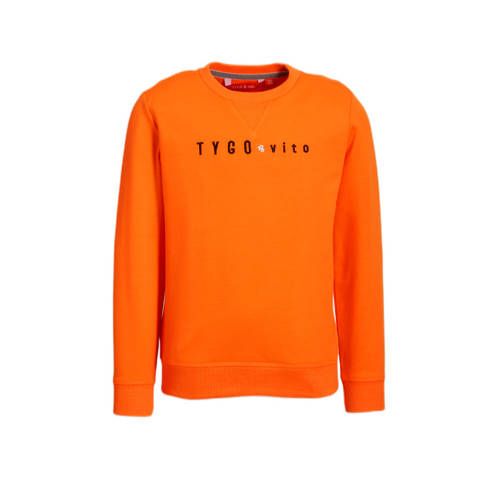 TYGO & vito sweater met tekst fel oranje