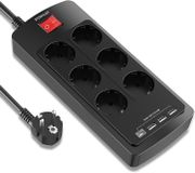 Multiprise avec connexion USB-C - 4 prises - Interrupteur - Adapté au télétravail - Noir