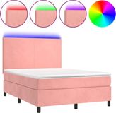 vidaXL Boxspringbed met matras en LED-verlichting, roze, 140x200 cm, fluweel