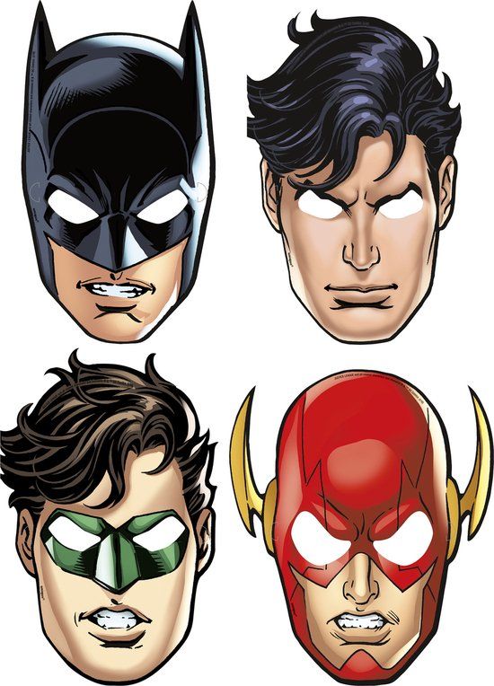 UNIQUE - Justice League Maskers - 8 stuks - Carnaval - Karton