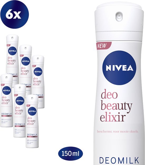 Nivea NIVEA Deo Beauty Elixir Sensitive Deodorant Spray - 6 x 150ml - Anti-Transpirant Spray - Voordeelverpakking