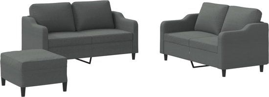 vidaXL 3-delige Loungeset met kussens stof donkergrijs