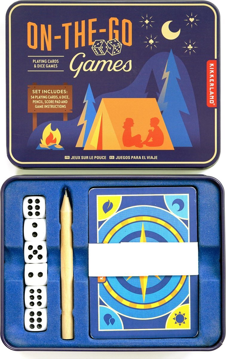 Kikkerland On-The-Go-Games - Spelletjes voor onderweg - Reisspel - Inclusief kaarten, dobbelstenen, potloodje, score cards - Vakantie