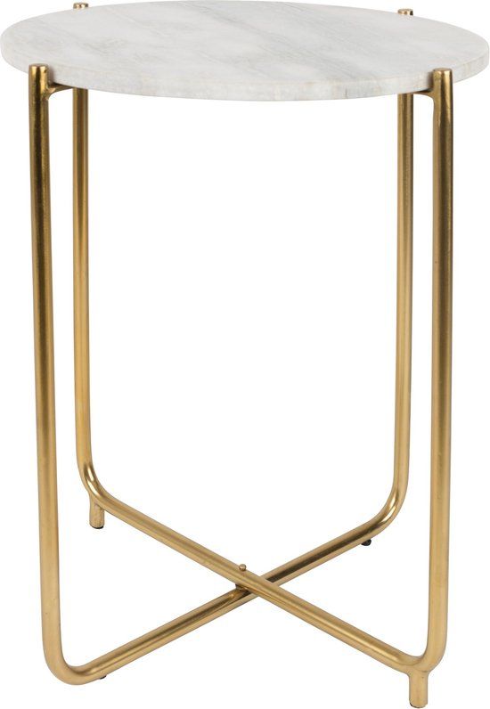 Housecraft Living Timpa Bijzettafel - Marmer - Rond - Wit/Goud - 44x44 cm