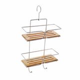 MSV Doucherek Bamboe met Twee Niveaus – Doucherekje voor Douchestang – Badkamerrek Bruin Chroom 19,5x19,5x36,5 cm