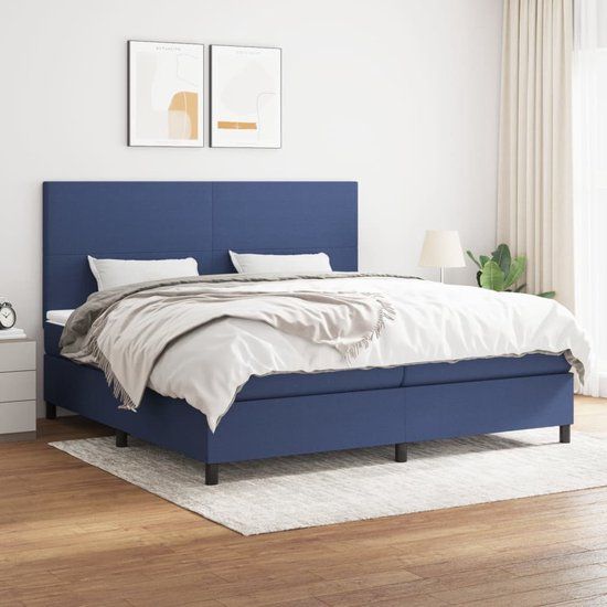 vidaXL Boxspring met matras stof blauw 200x200 cm