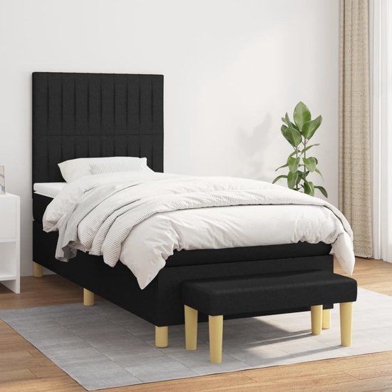 vidaXL Boxspring met matras stof zwart 80x200 cm