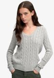 Superdry Wollen Mix Kabel V-hals Trui Dames Storm Grijs Gemêleerd