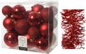 Decoris Kaemingk B.V. Kerstversiering kunststof kerstballen 6-8-10 cm met golf folieslingers pakket rood van 28x stuks