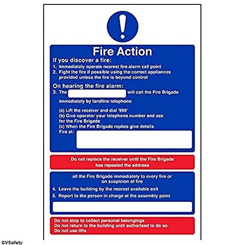 V Safety VSafety algemene brandactie als u een brand/op het gehoor alarm brandbord ontdekken - 200mm x 300mm - 1mm stijve plastic