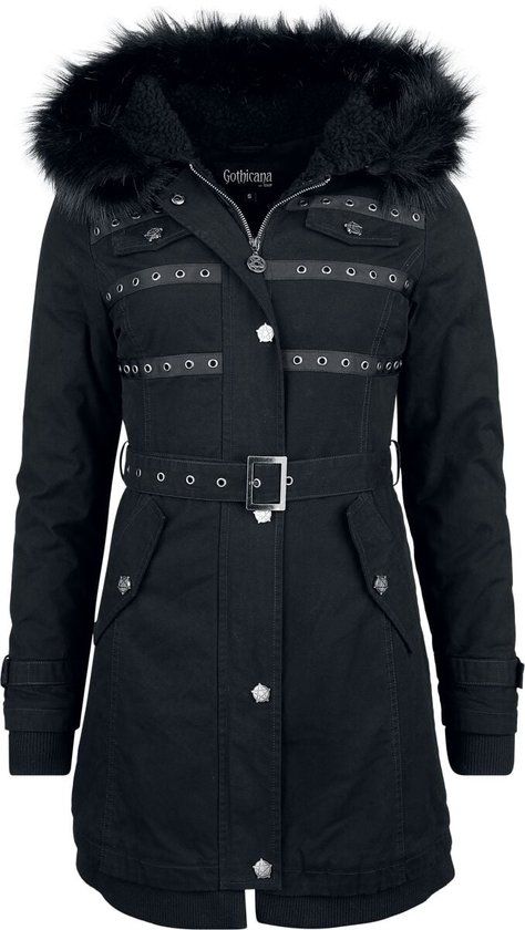 Gothicana by EMP Gothicana zwarte tussenseizoensjas met sierband - Dames - XXL