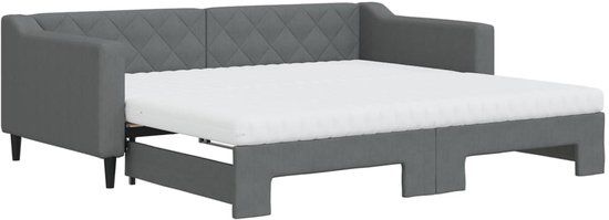 vidaXL Slaapbank met onderschuifbed, matrassen, 90x190 cm, stof, donkergroen