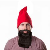 Fiestas Gnome/dwarf costume set - gnome hat red - with black long beard - polyester - Adultes
