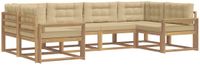 vidaXL - Bank loungeset - 6 zitplekken - Wit en Beige - Acacia hout