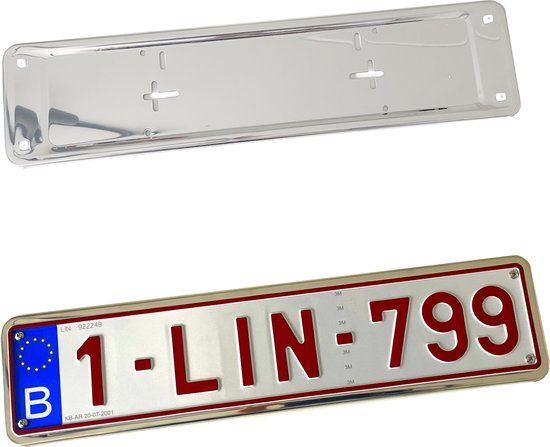 Nummerplaathouder INOX CHROMÉ voor nummerplaat 520x110mm BELGIË